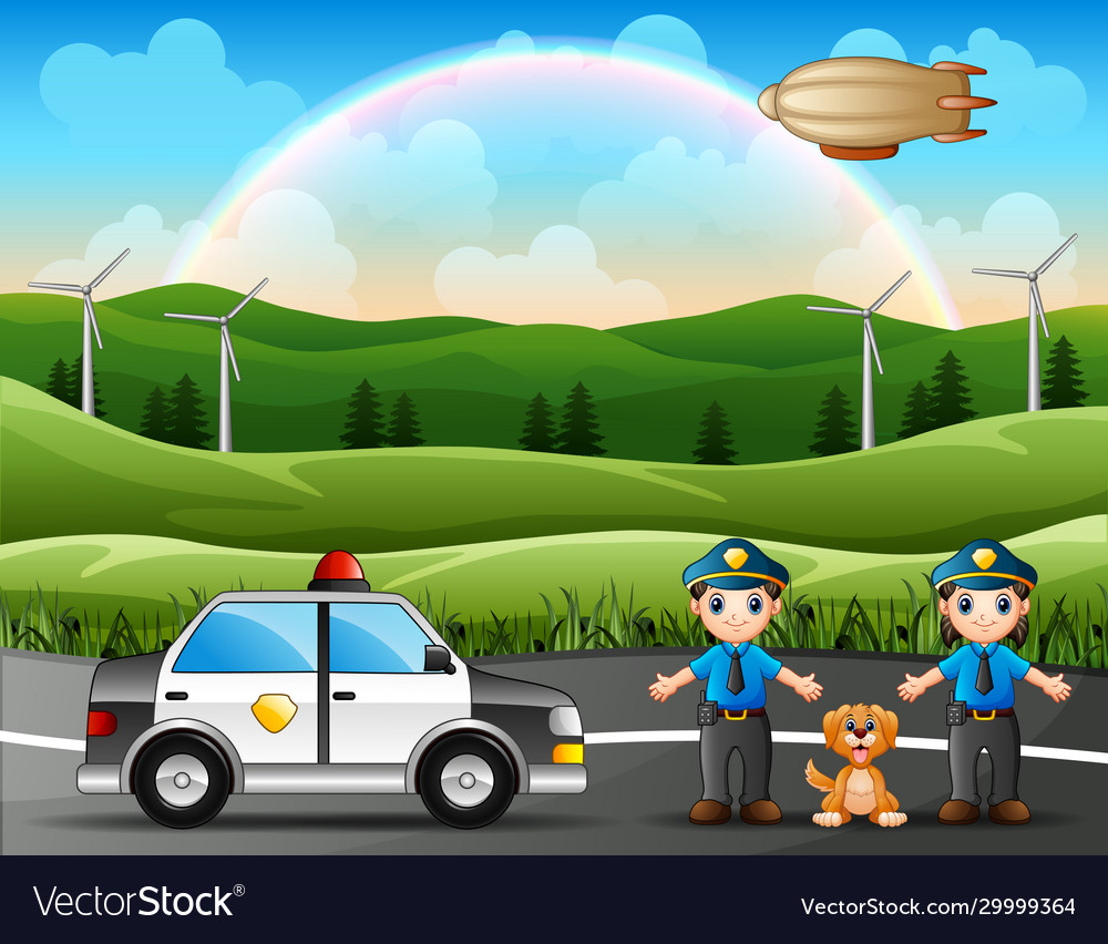 Police officer with car in nature background