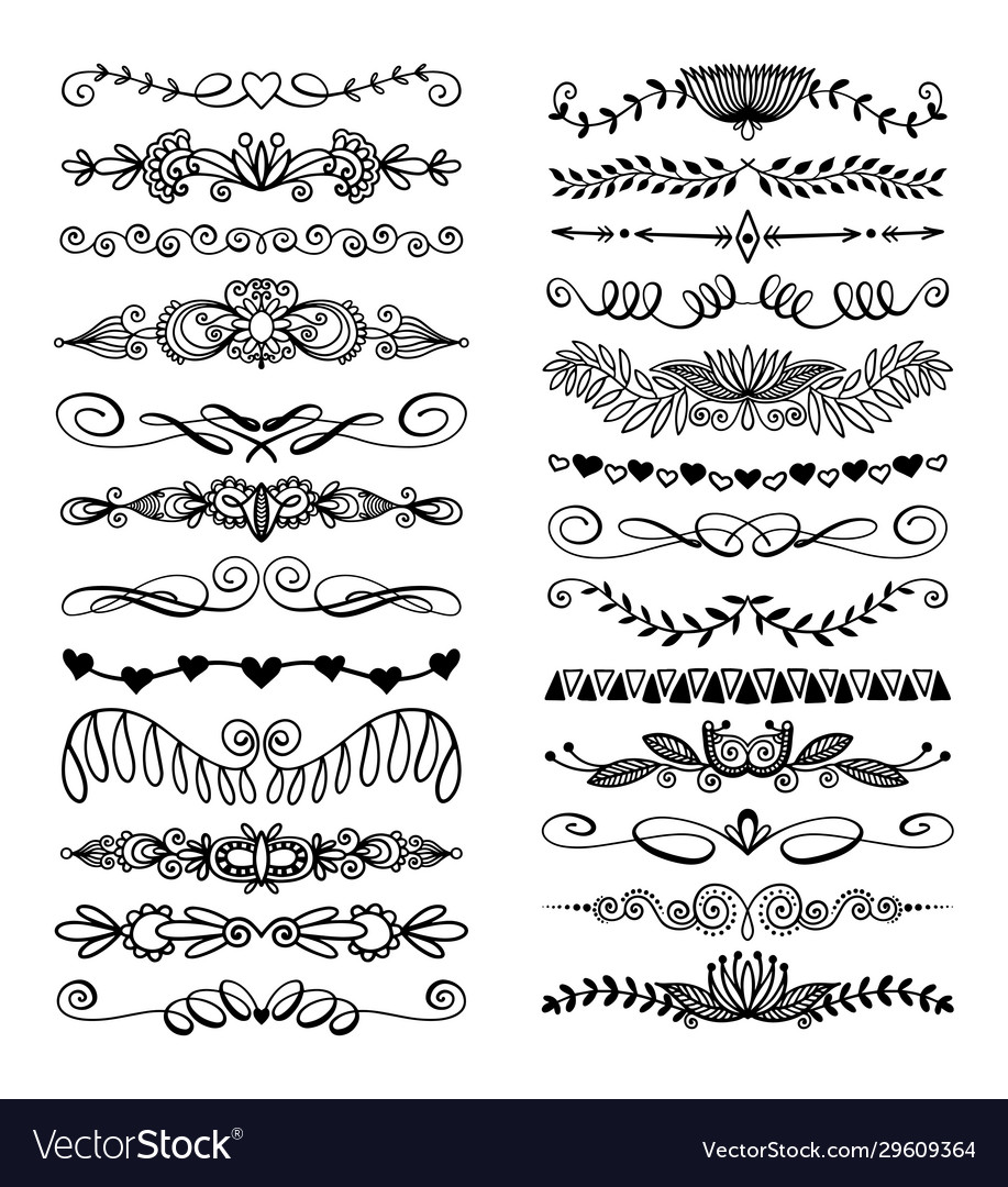 Set 25 doodle sketch drawing divider wedding Vector Image