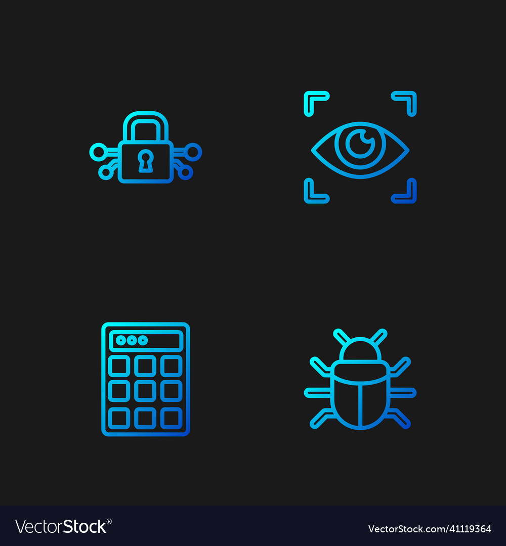 Set line system bug password protection cyber vector image Set line system bug password protection cyber