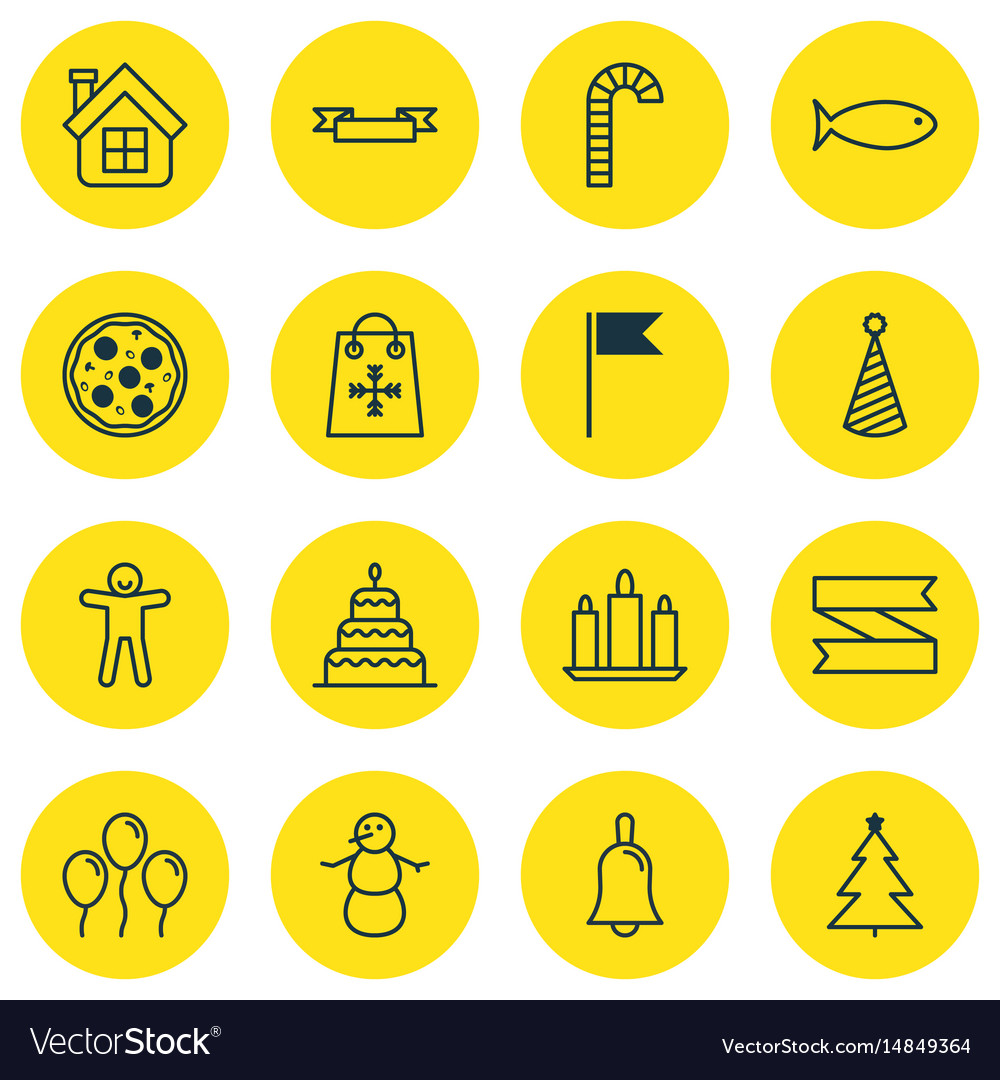Set of 16 new year icons includes flag point