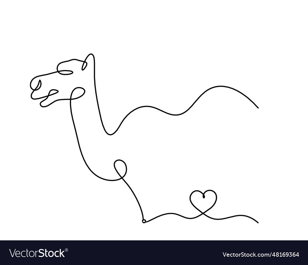 Silhouette of abstract camel with heart as line