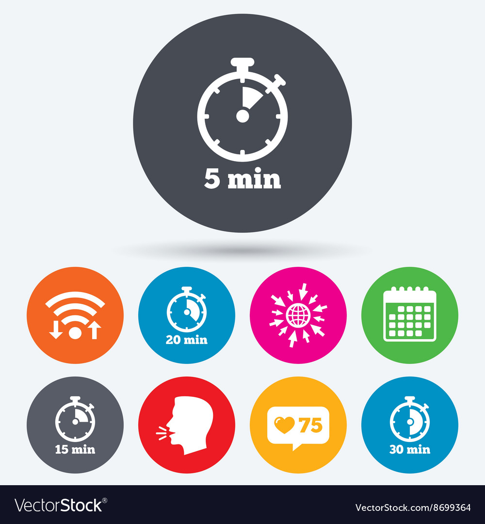 Timer icons five minutes stopwatch symbol