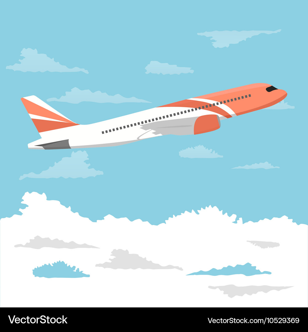 Big passenger airplane flying over cloudy sky Vector Image