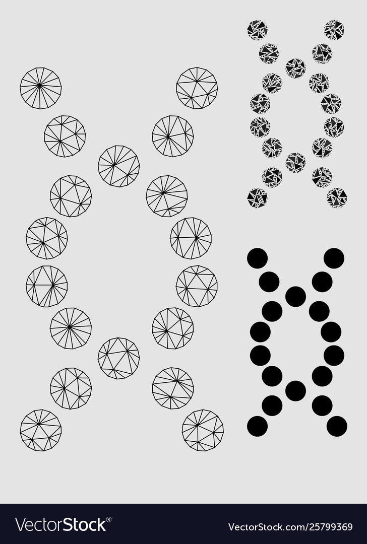 Dna helix mesh 2d model and triangle mosaic vector image Dna helix mesh 2d model and triangle mosaic