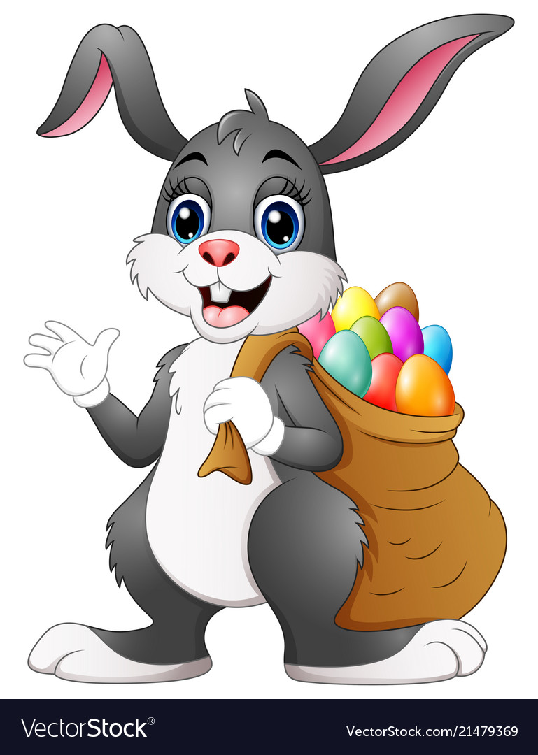 Easter Bunny Rabbit With Easter Eggs A Sack Ful Vector Image