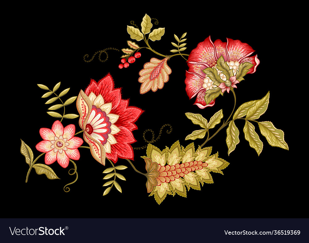 Fantasy flowers in retro vintage jacobean vector image Fantasy flowers in retro vintage jacobean