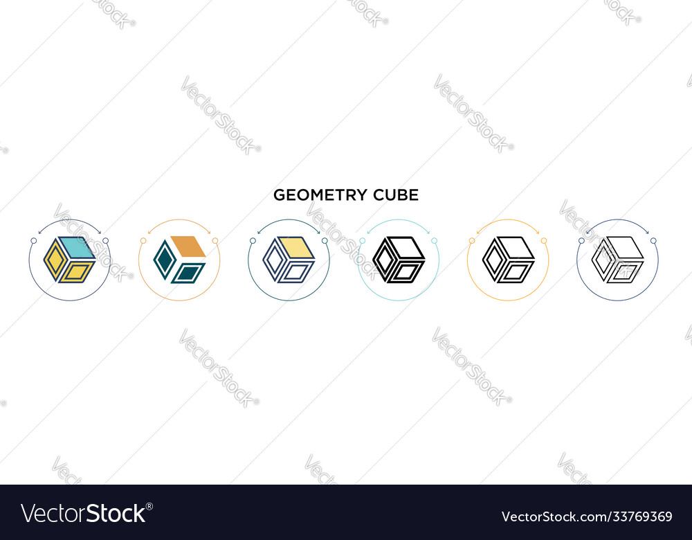 Geometry cube icon in filled thin line outline Vector Image Geometry cube icon in filled thin line outline
