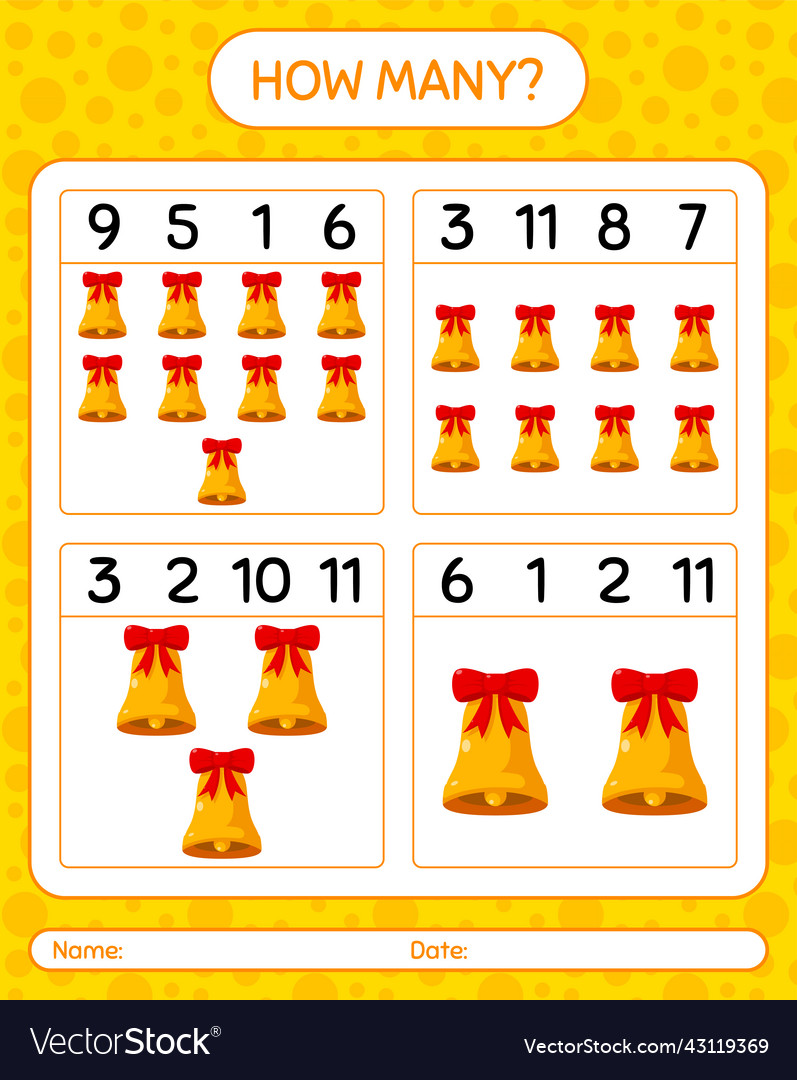 How many counting game with bell worksheet Vector Image How many counting game with bell worksheet