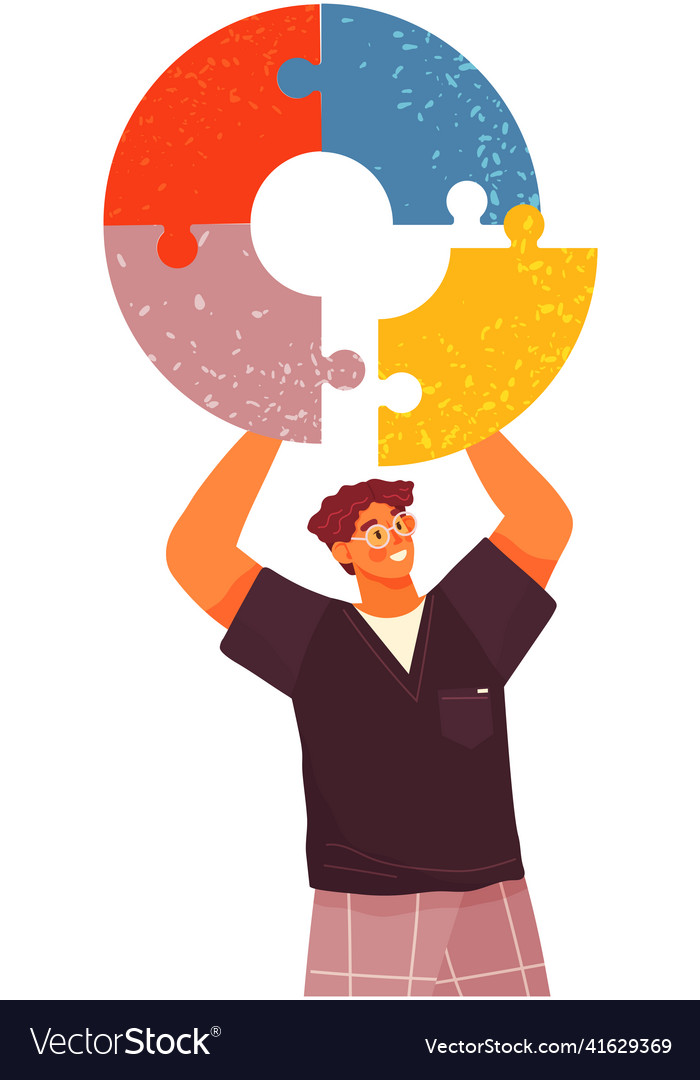 Man collects round puzzle cognitive development vector image Man collects round puzzle cognitive development