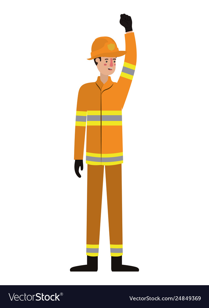Man fireman with hand up avatar character