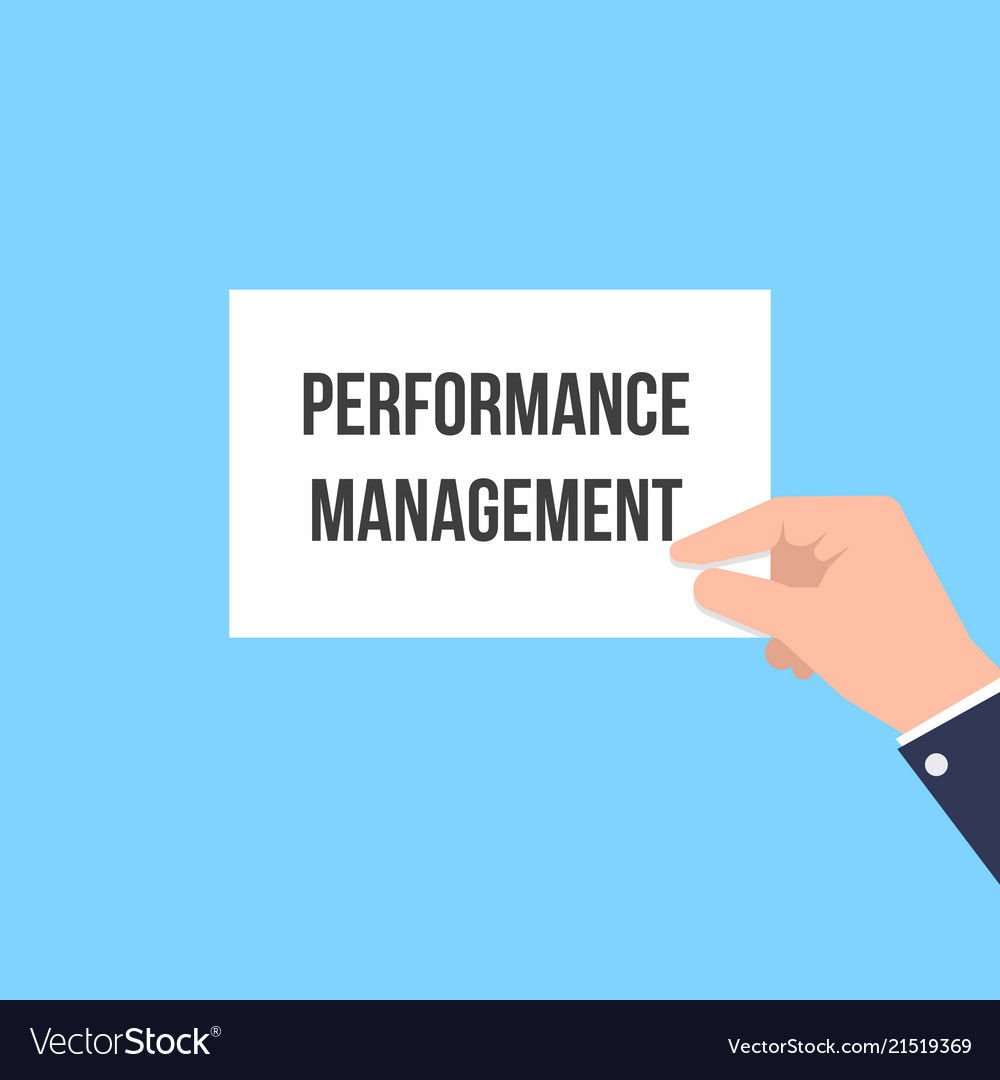 Man showing paper performance management text