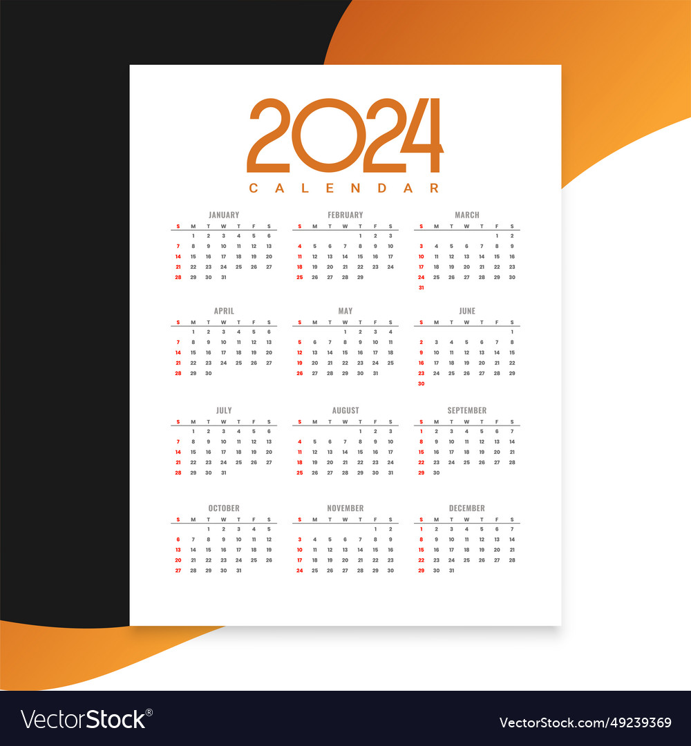 Modern 2024 new year calendar layout schedule Vector Image