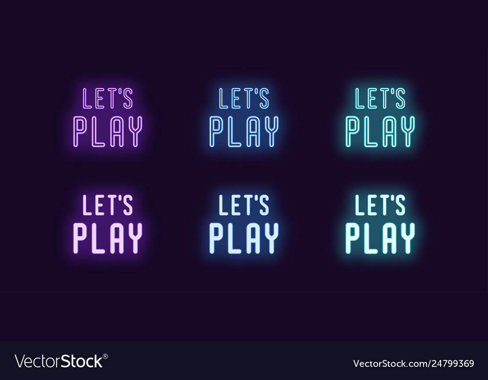 Neon icon set with text lets play