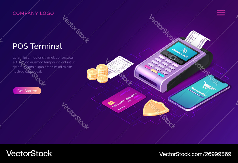 Pos terminal security isometric business concept Vector Image