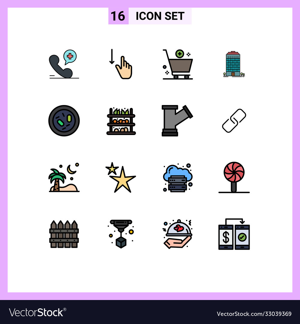 Set 16 flat color filled lines on grid