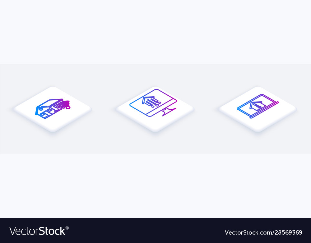 Set isometric line smart home with wi-fi computer vector image Set isometric line smart home with wi-fi computer