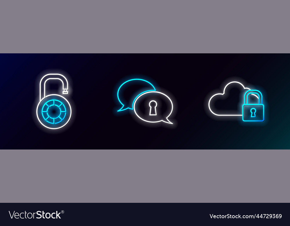 Set line cloud computing lock safe combination vector image Set line cloud computing lock safe combination