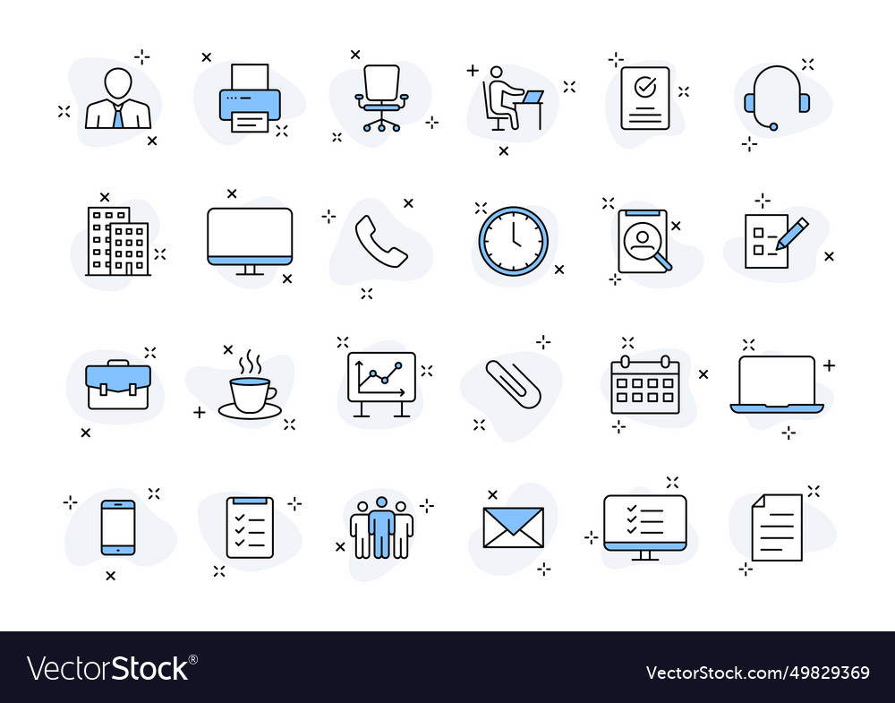 Set of 24 office web icons in line style teamwork vector image Set of 24 office web icons in line style teamwork