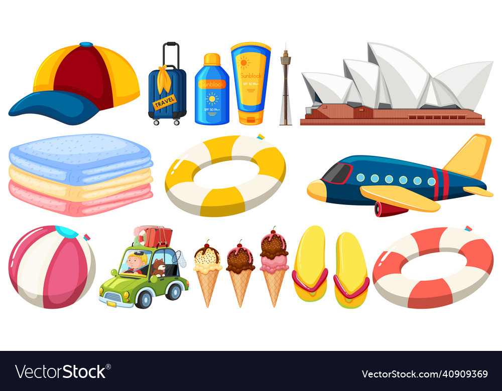 Set of summer vacation objects and elements