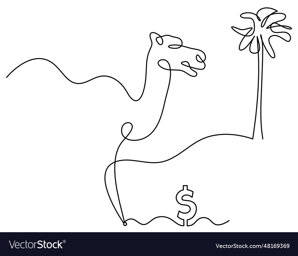 Silhouette of abstract camel with dollar as line vector image Silhouette of abstract camel with dollar as line