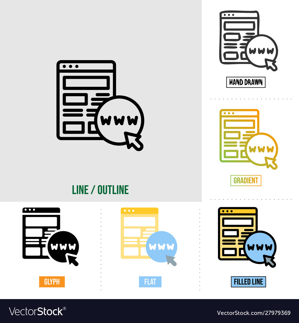 Www icon in six different styles based on outline