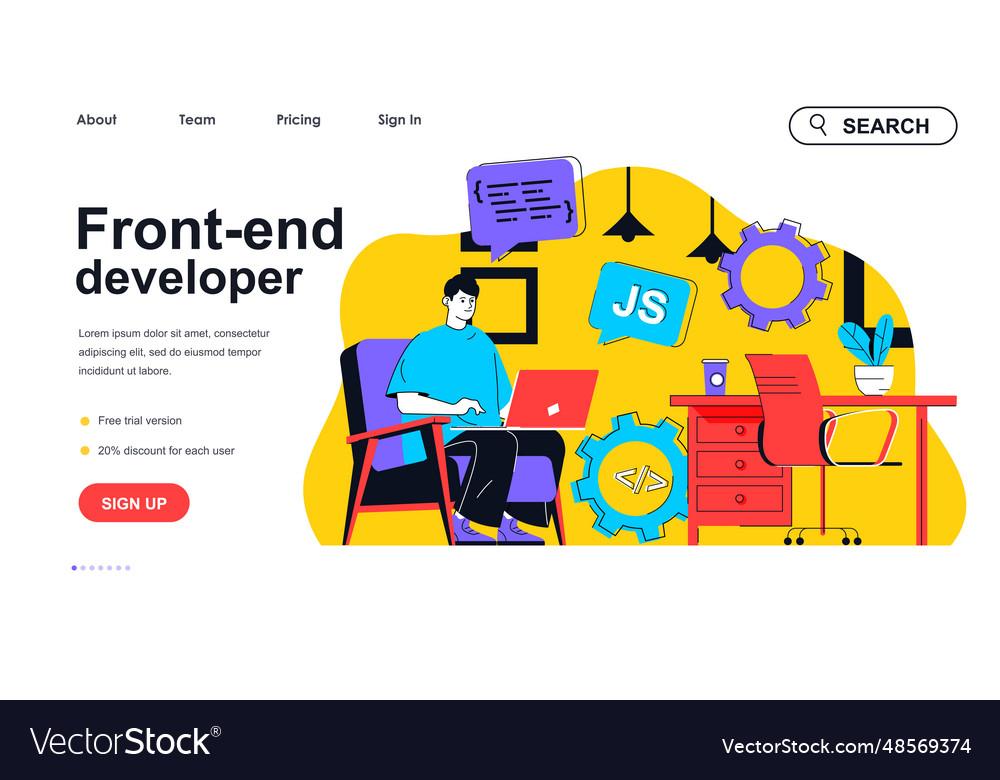 Front-end developer concept for landing page