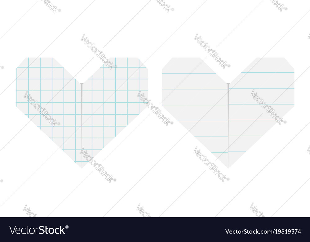 Notebook lined squared paper heart icon set
