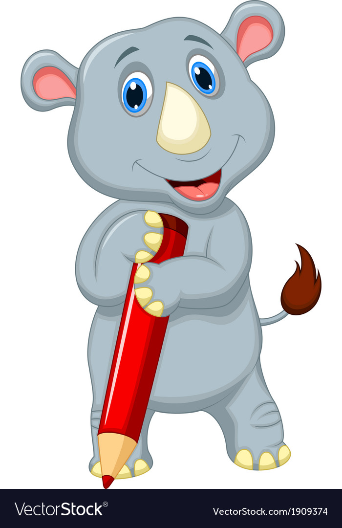 Rhino cartoon holding pencil Royalty Free Vector Image