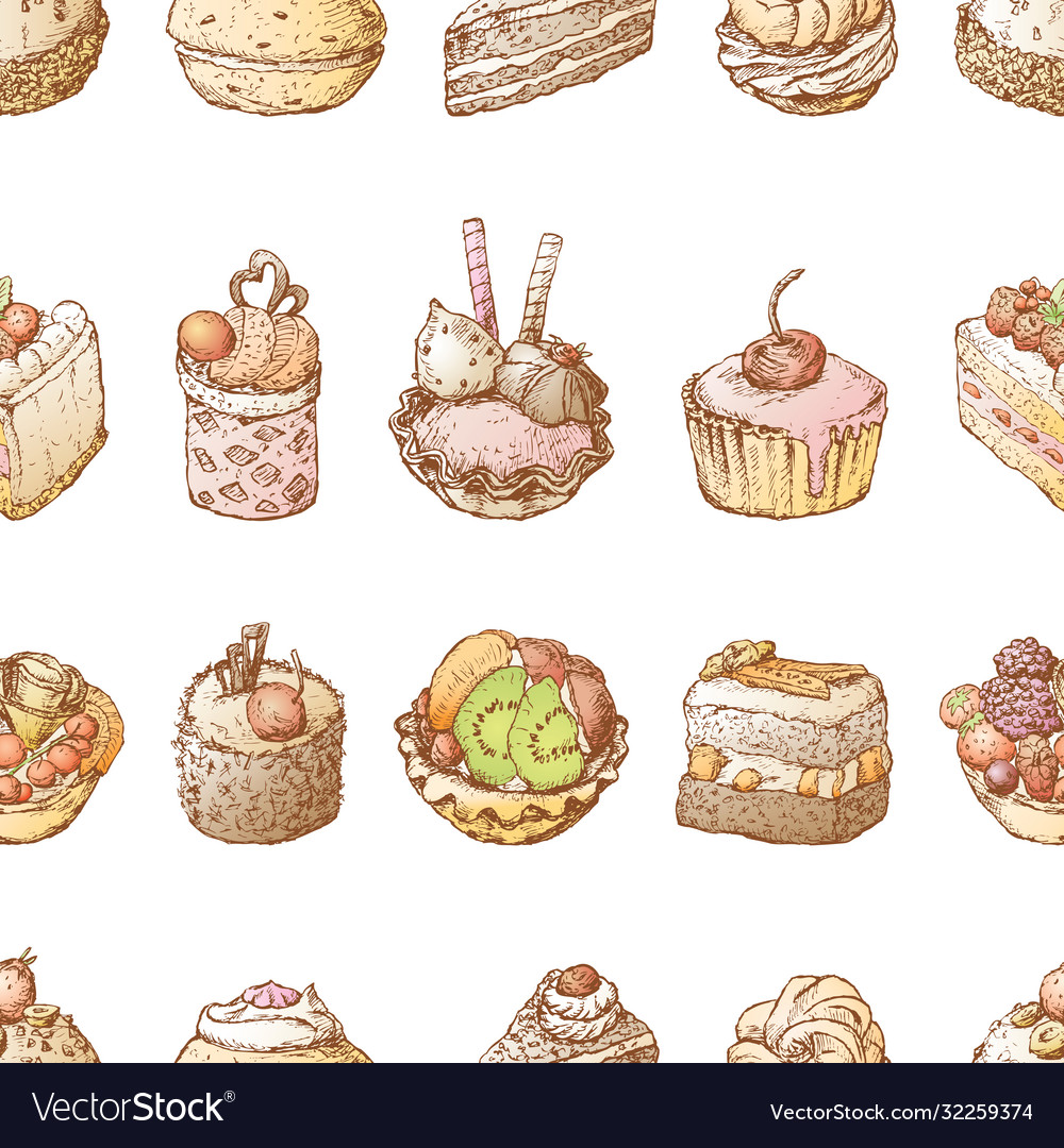 Seamless background sketches various brownies Vector Image