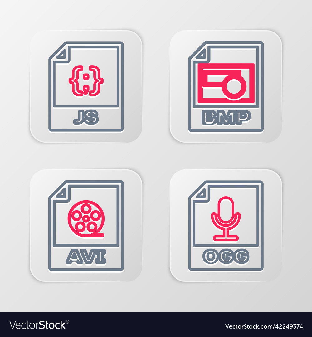 Set line ogg file document avi bmp and js icon vector image Set line ogg file document avi bmp and js icon