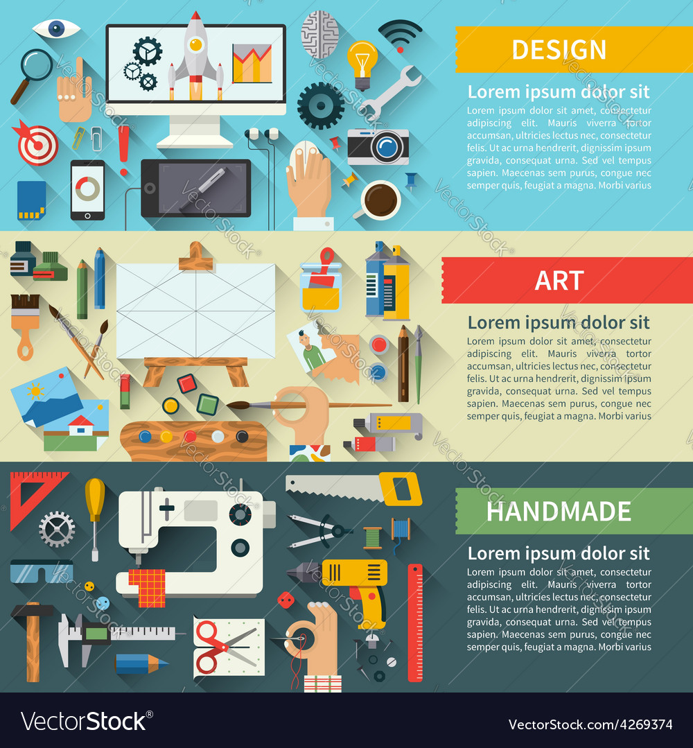 Set of flat design creative process concepts Vector Image