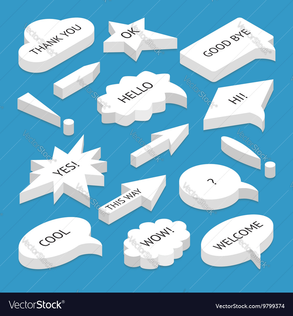 Set of isometric speech bubbles with text