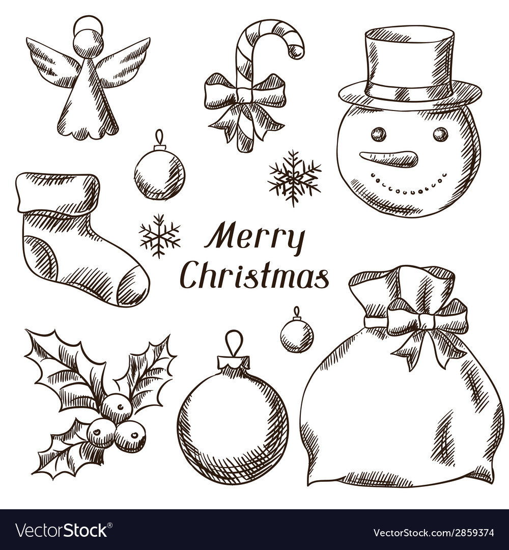 Set of Merry Christmas hand drawn icons and Vector Image