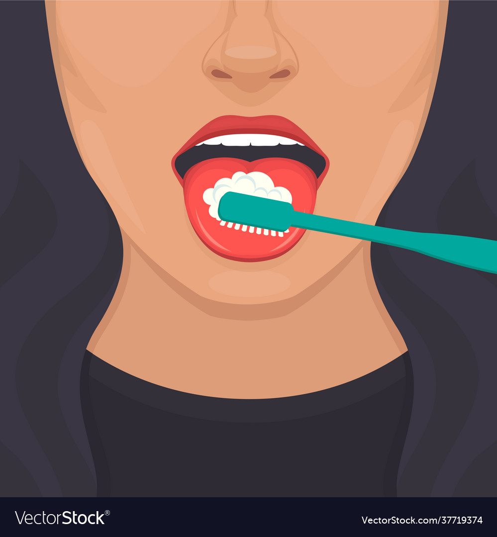 Tongue hygiene brush and toothbrush Royalty Free Vector
