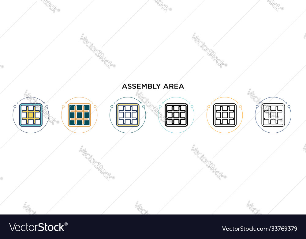 Assembly area icon in filled thin line outline