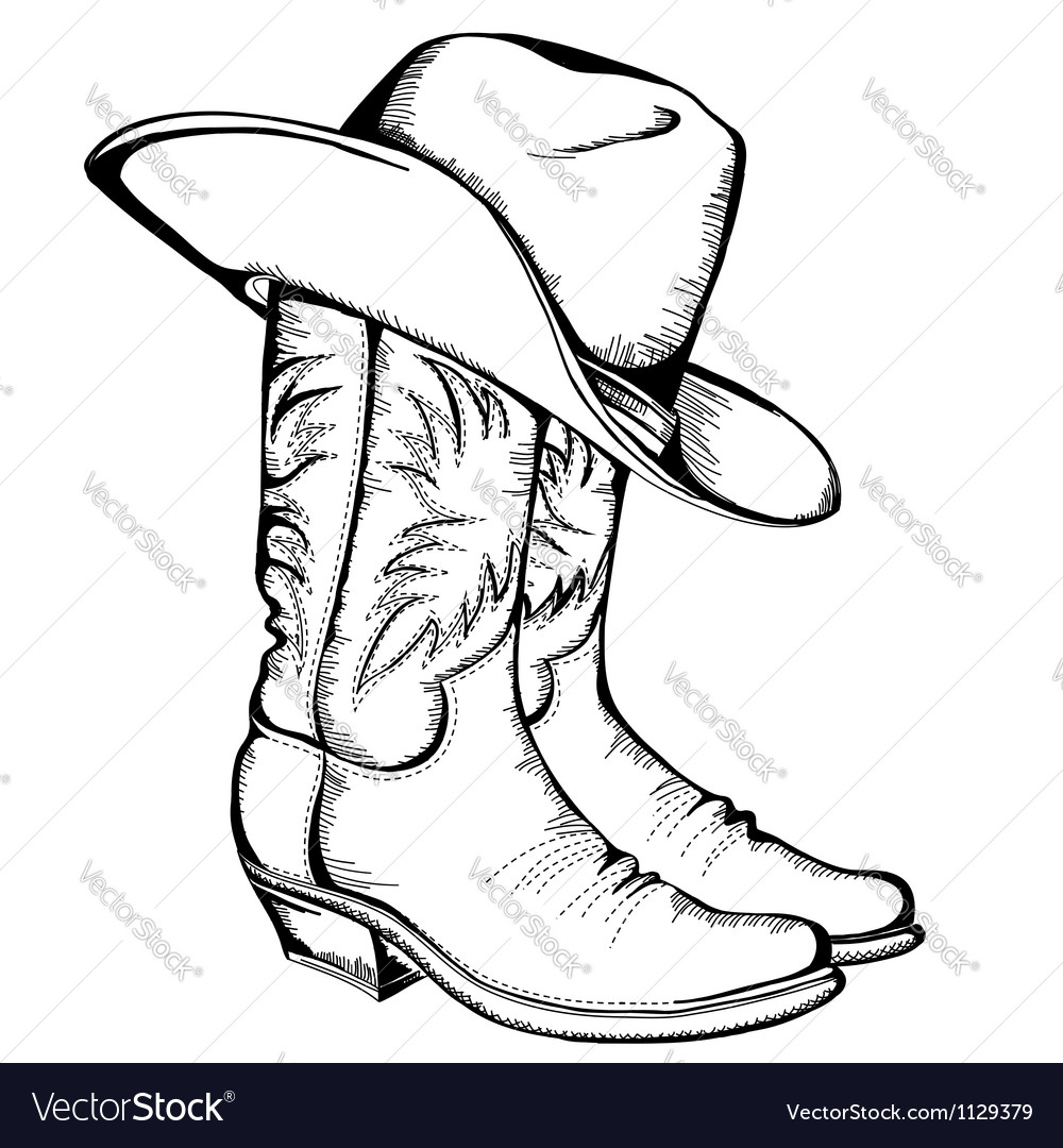 Cowboy boots and hat graphic isolated 