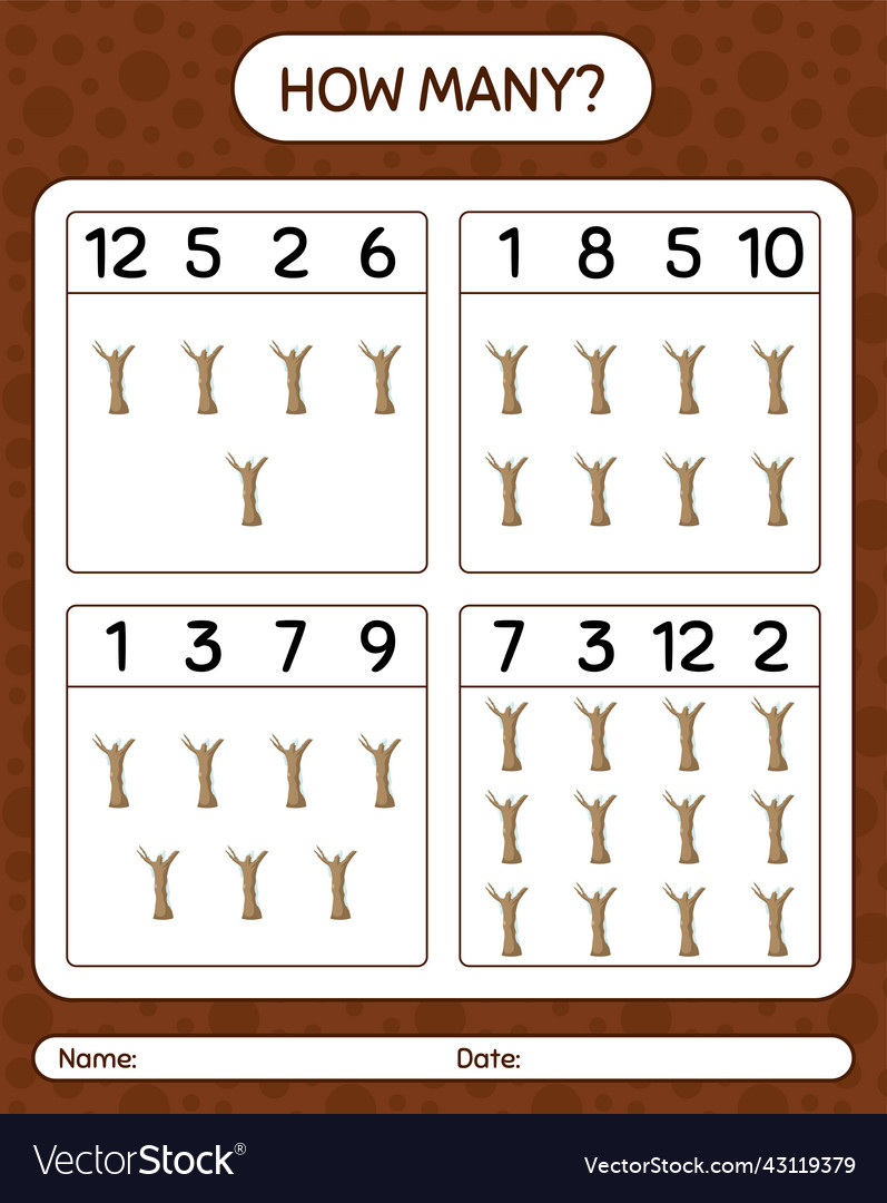 How many counting game with dead tree worksheet vector image How many counting game with dead tree worksheet
