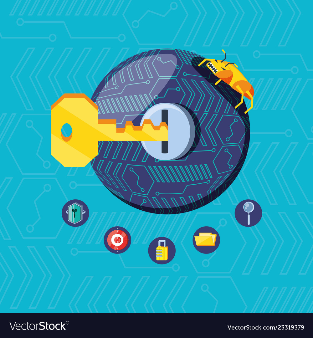 Key with set icons cyber security