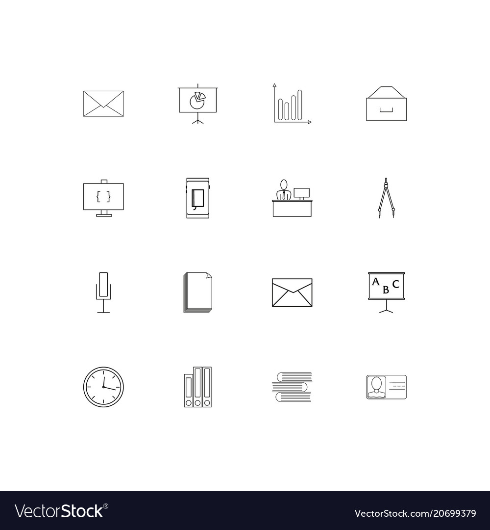 Office simple linear icons set outlined
