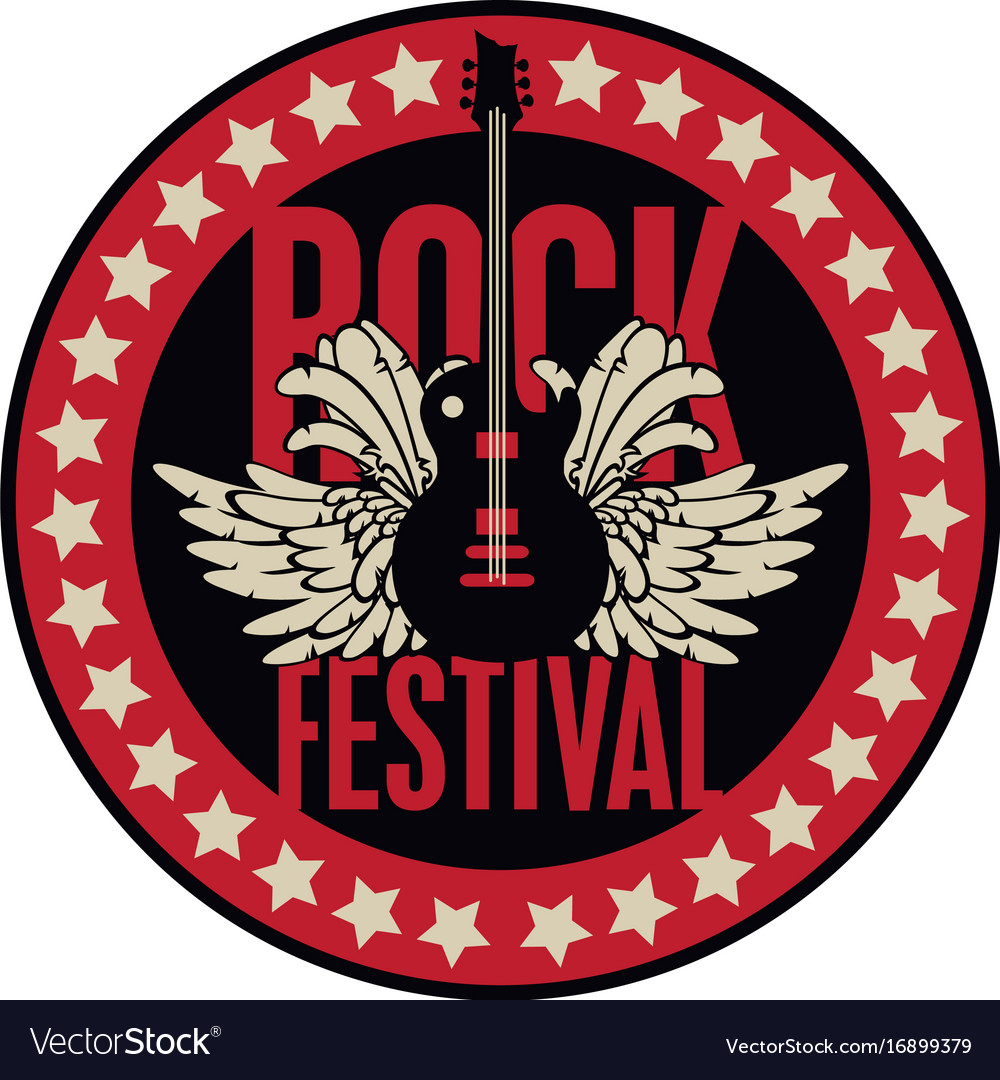 Round emblem with the guitar for a rock festival Vector Image