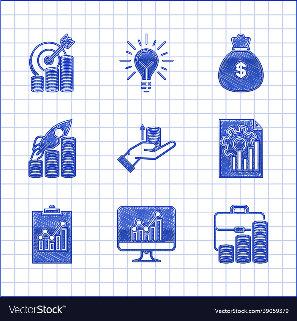 Set money on hand computer monitor with graph