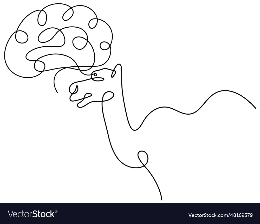 Silhouette of abstract camel with brain as line