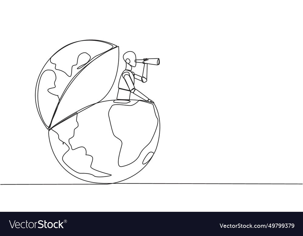 Single continuous line drawing smart robot vector image Single continuous line drawing smart robot
