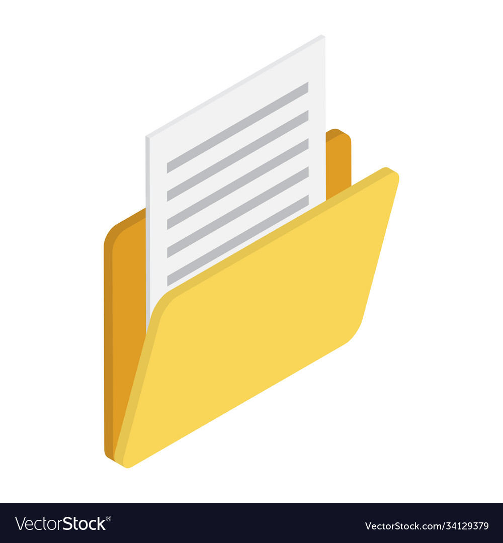 Yellow folder with documents in isometric style