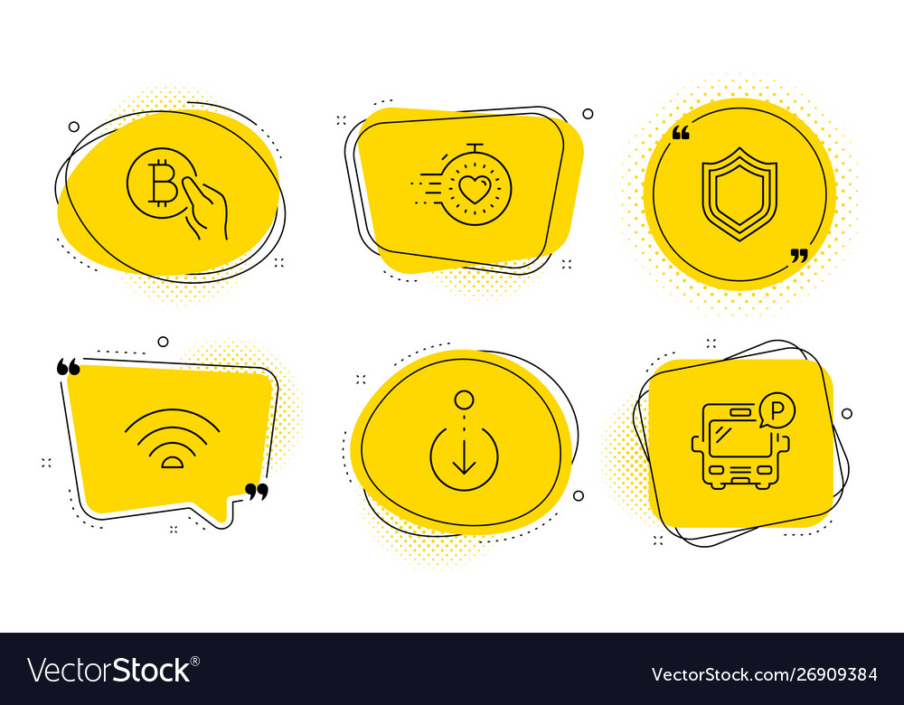 Bitcoin pay scroll down and security icons set vector image Bitcoin pay scroll down and security icons set