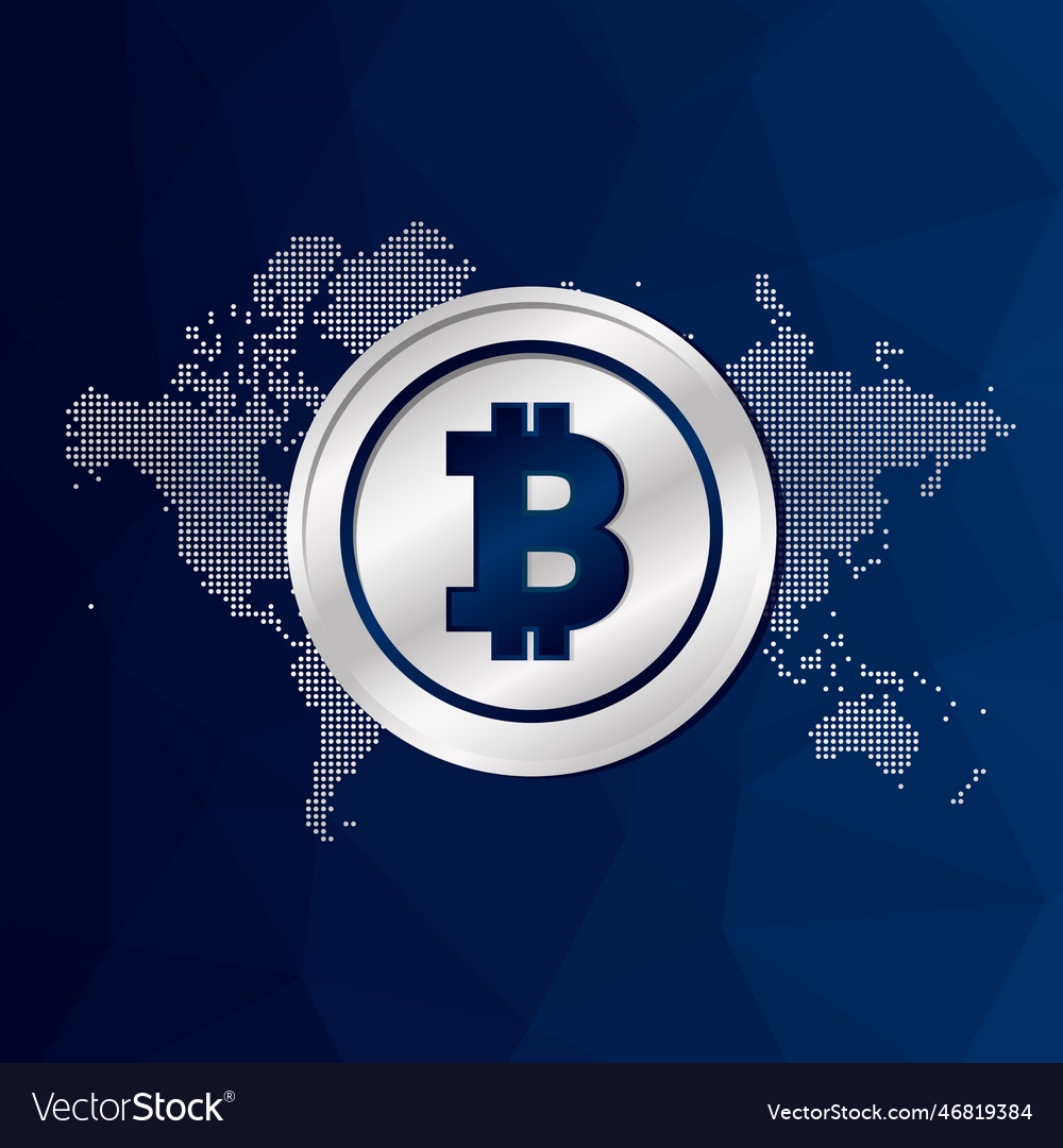 Bitcoin sign poly background with world map