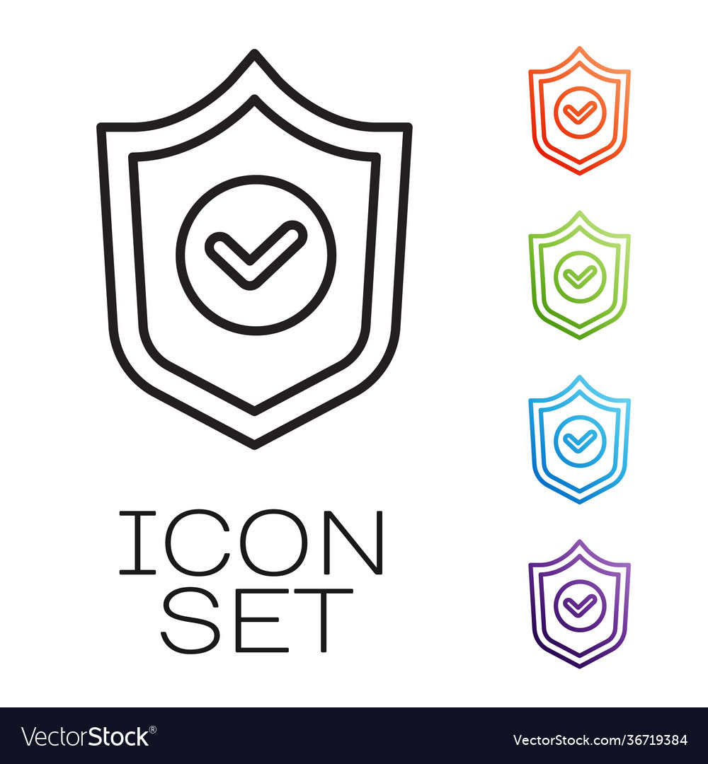 Black line shield with check mark icon isolated vector image Black line shield with check mark icon isolated