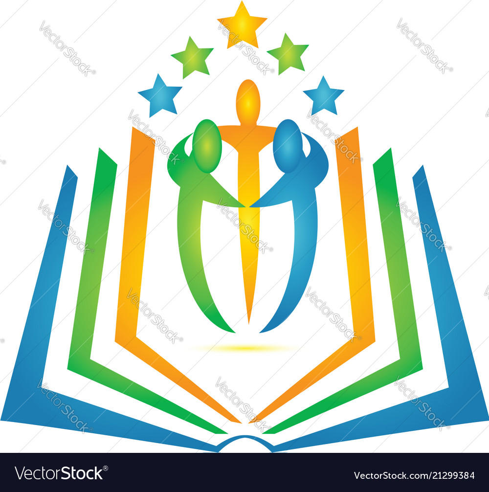 Book and students teamwork logo Royalty Free Vector Image