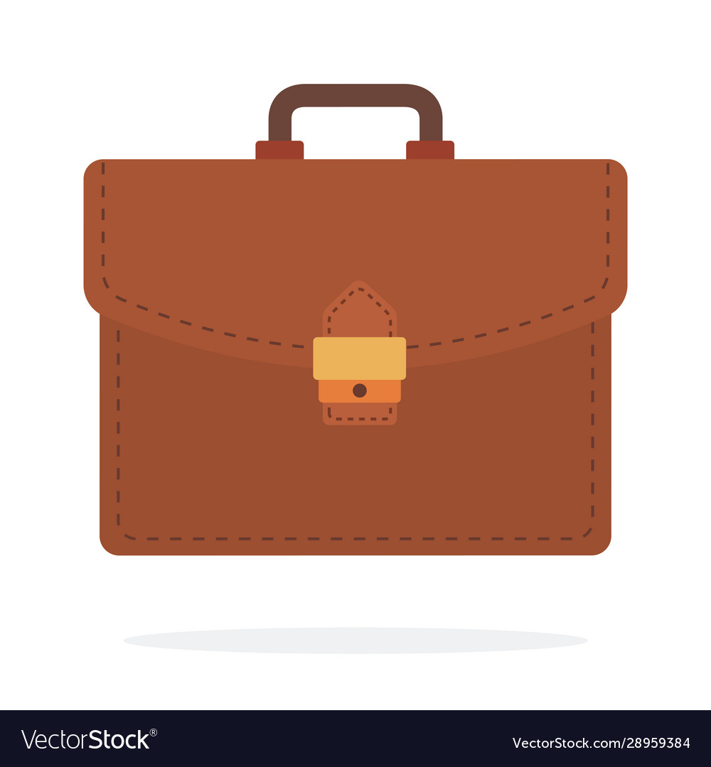 Briefcase for brown leather flat isolated Vector Image