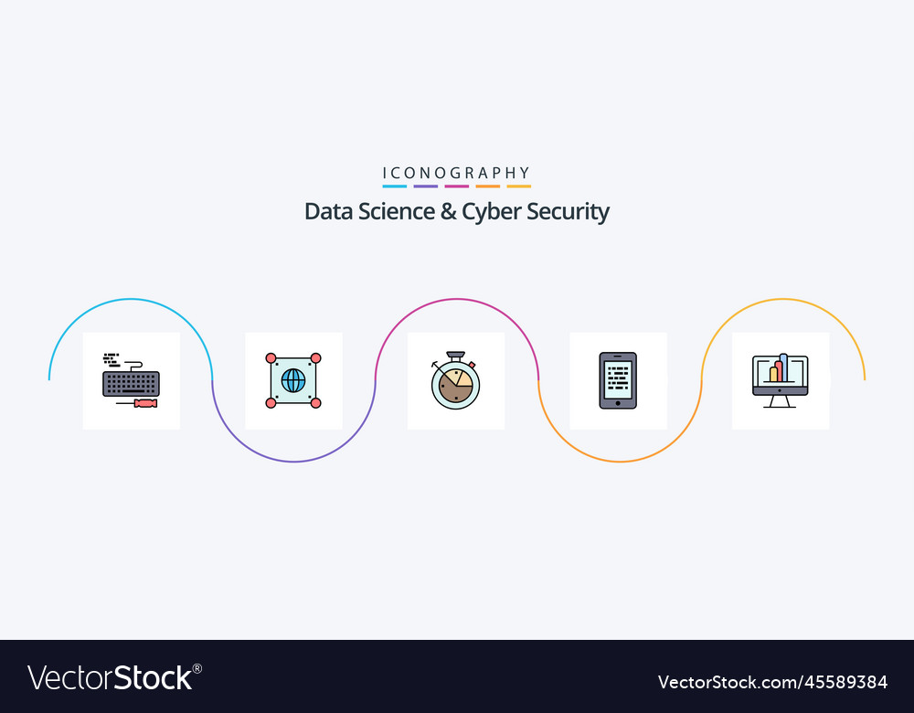 Data science and cyber security line filled flat